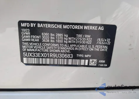 2024 BMW X6 xDrive40I из США, поврежденный, VIN 5UX33EX01R9U30683